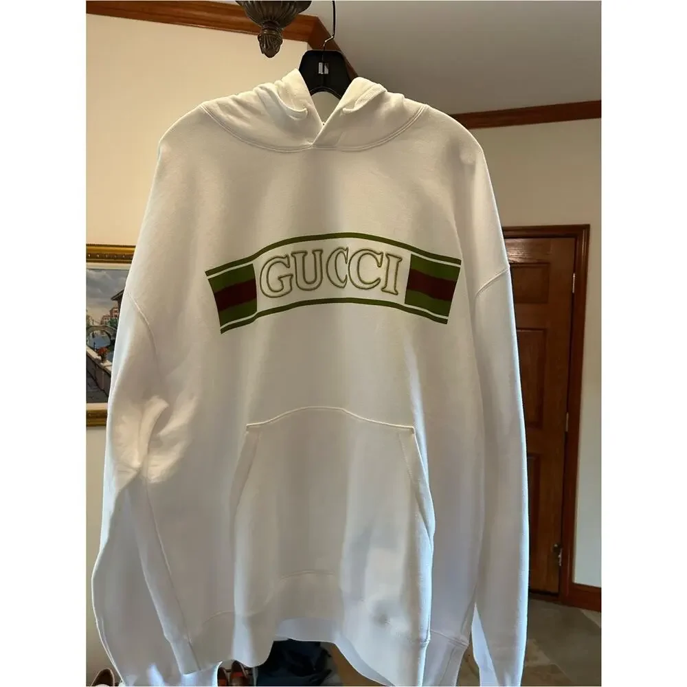 Men's Gucci cotton iconic embroidered web stripe logo hoodie size XXXL
